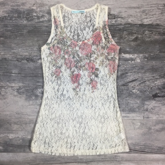 Maurices Tops - Sheer Rose Floral Print Lace Tank Top Shirt Small